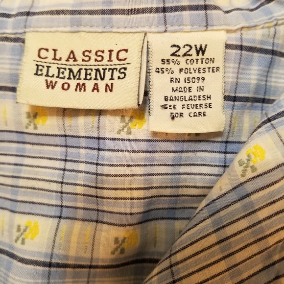 Classic Elements Woman Casual Blue Plaid w/Flowers Button-up Front Size 22W - Picture 6 of 8